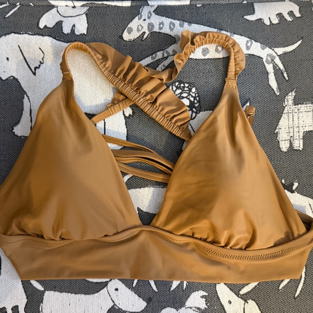 Aerie Tan Triangle Bikini Top with Cross-Back Straps XL